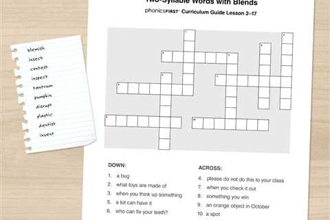 Multisensory Monday: Two-Syllable Words with Blends Crossword Puzzle