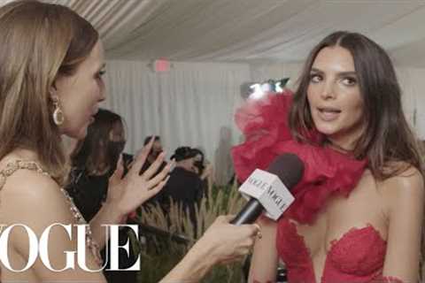 Emily Ratajkowski on Her Bridal Red Met Gala Look | Met Gala 2021 With Emma Chamberlain | Vogue